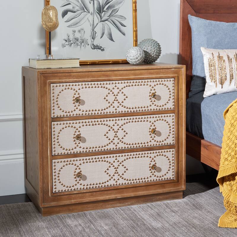 SAFAVIEH Amma 3-Drawer Chest - Rustic Oak/Beige Linen