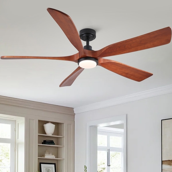 Shamshla 60 in. Indoor Farmhouse Brown Walnut Wood Ceiling Fan