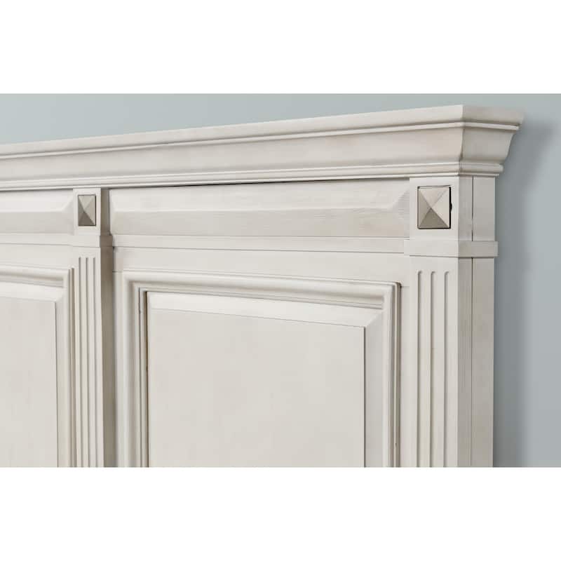 Roundhill Furniture Renova Distressed Parchment Wood Bedroom Set with Panel Bed, Dresser, Mirror, Nightstand, Chest