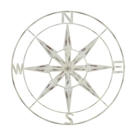Stratton Home Decor Distressed White Compass Wall Décor - 26.5x26.5x1.