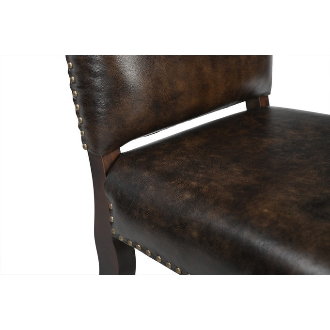 HomeRoots Set of Two Dark Brown Leather And Wood Dining Side Chairs - 22 in. x 41.5 in. x 24 in.