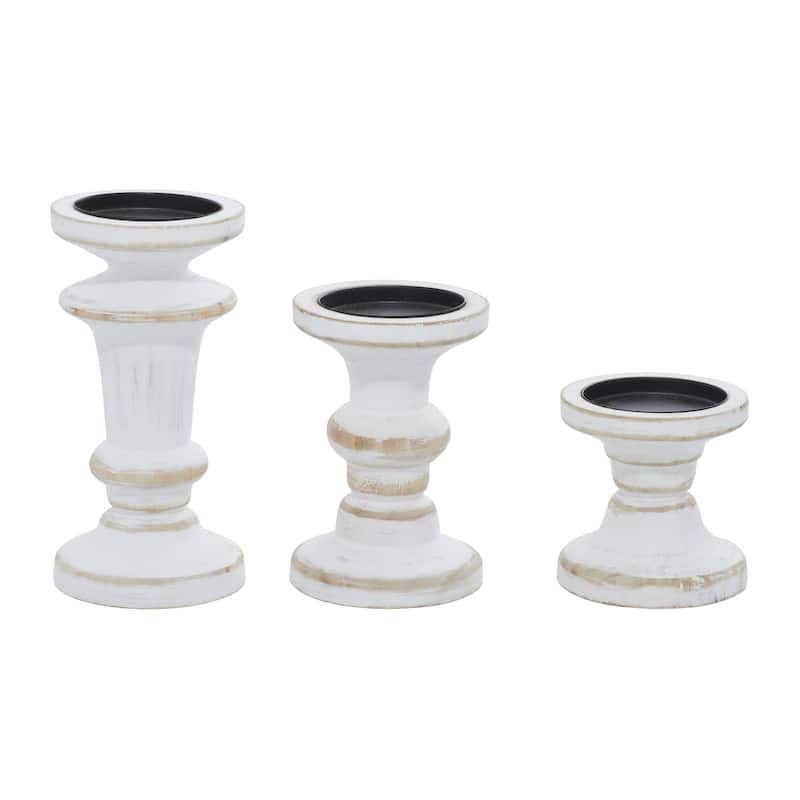 White Wood Decorative Candle Holder (Set of 3)