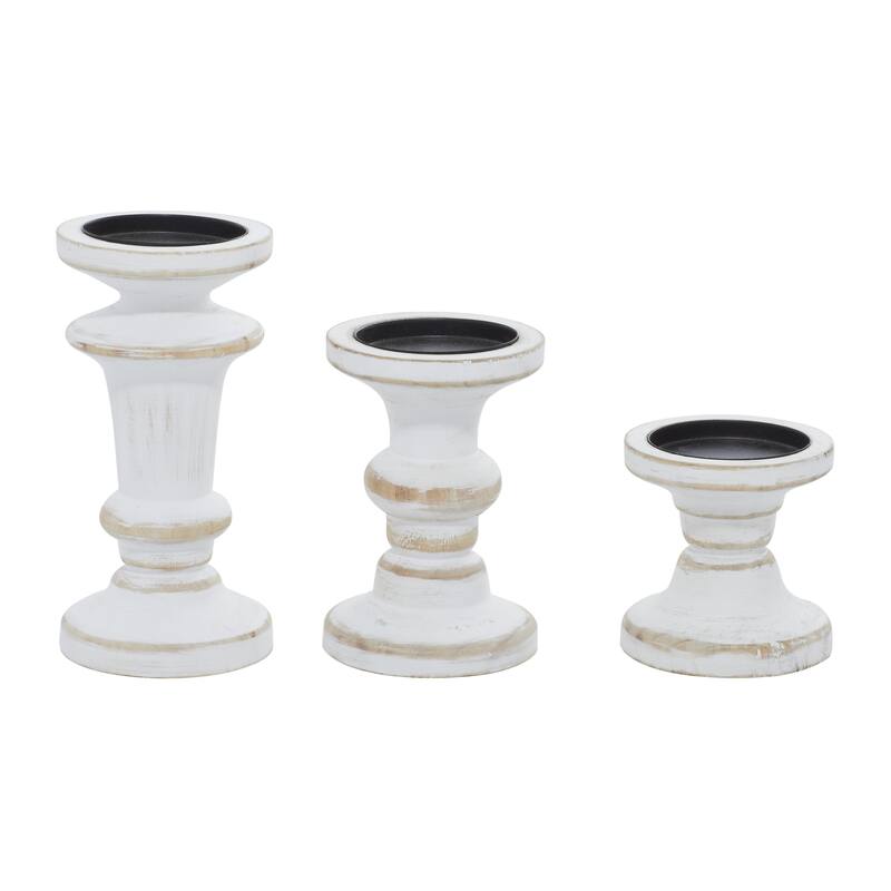 Wood Decorative Candle Holder - Set of 3 White - Roche River Decor