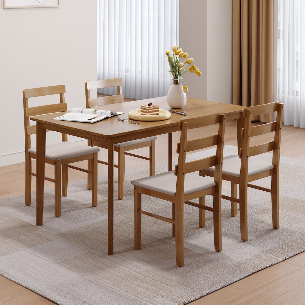 5-Piece Wood Dining Table Set with Upholstered Chairs, Kitchen Table Set with Spacious Tabletop for Dining Room