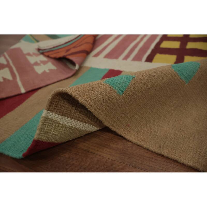Hand Woven Oriental 100% Wool Carpet Southwestern Modern Multi-Colored Kilim Area Rug - 5' 10'' X 5' 10''