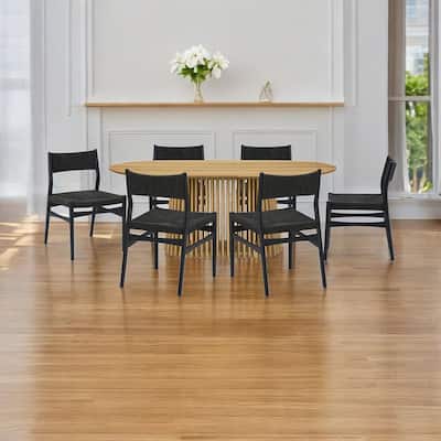HomeRoots Seven Piece Oak Oval Dining Set with Six Chairs