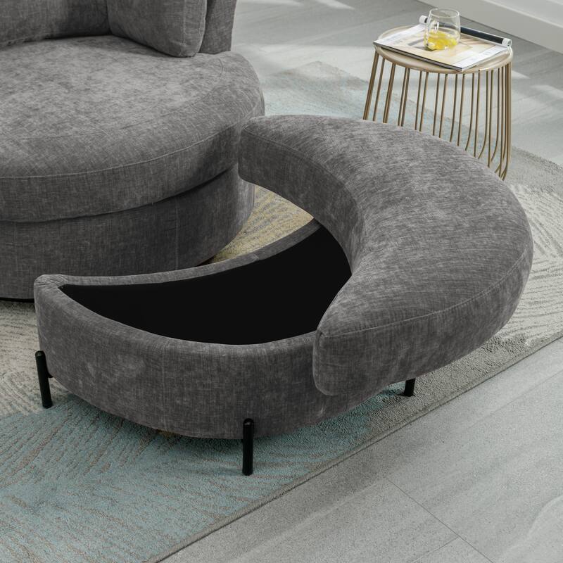 32.7" W Sherpa Upholstered Half Crescent Moon Storage Bench Large Ottoman With Tray Serve As Side Table Soft Padded Seat