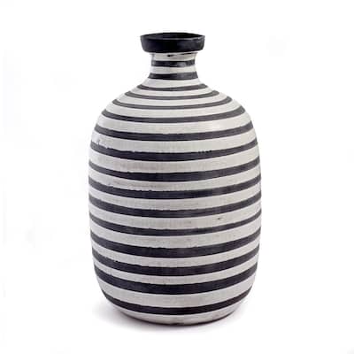 14.5" Mombasa Black & White Stripes Decorative Ceramic Vase Bottle