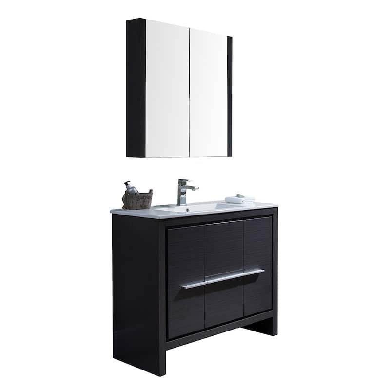 Solid Wood Bathroom Vanity with Mirror Medicine Cabinet - 36Inch - Silver Grey