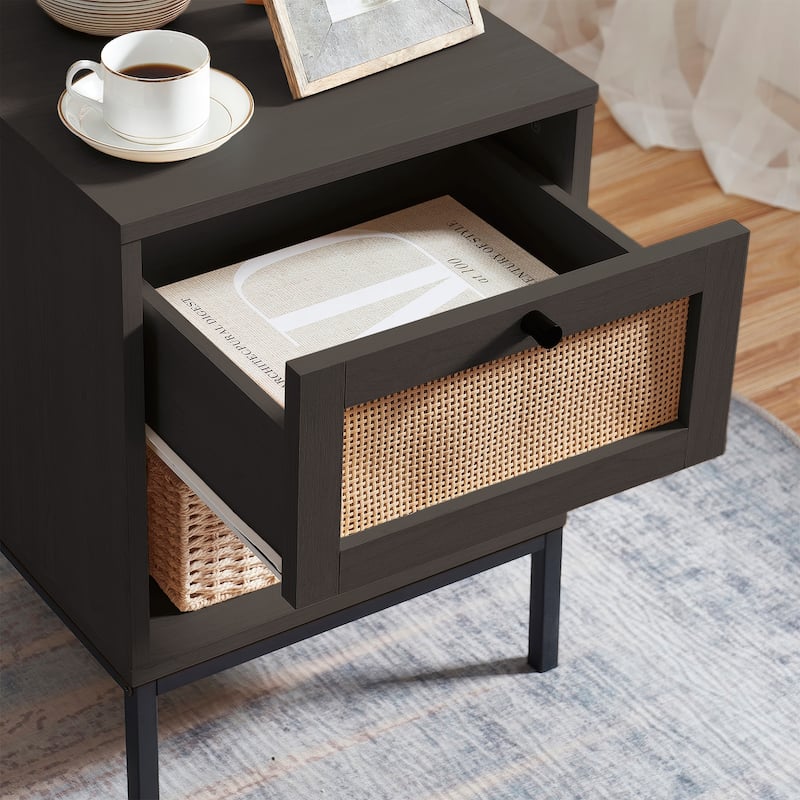 Nestl Wooden Rattan Night Stand - 2 PacK
