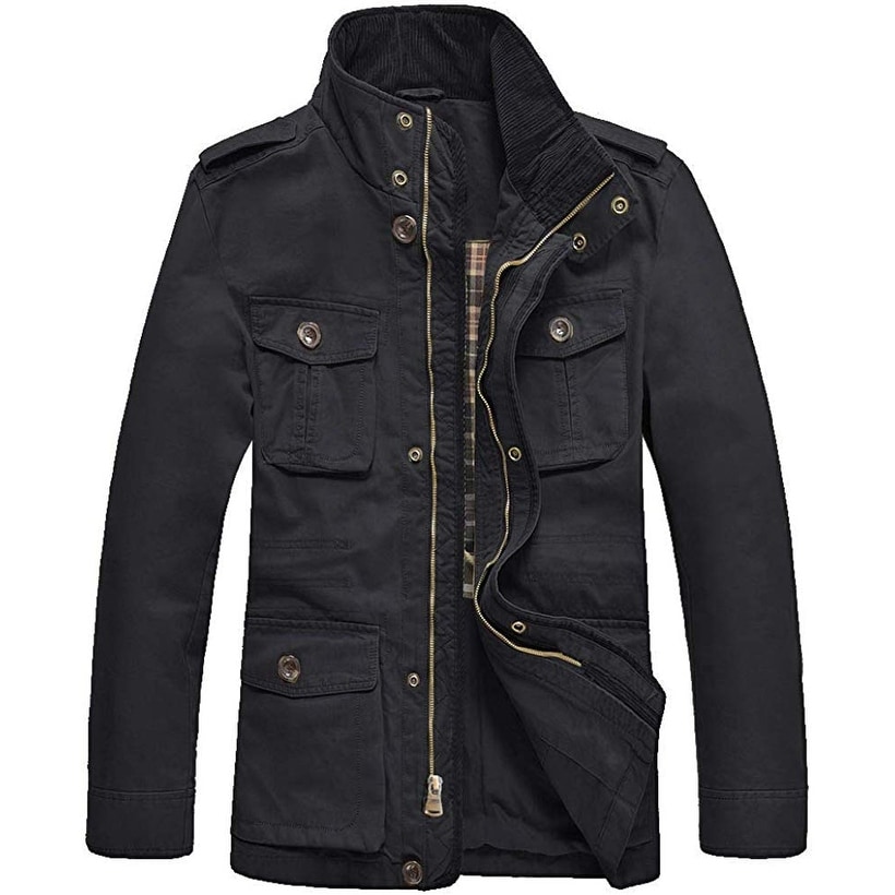 Shop 2799 Mens Black Size Large L Military Windbreaker Field Jacket Cotton Overstock