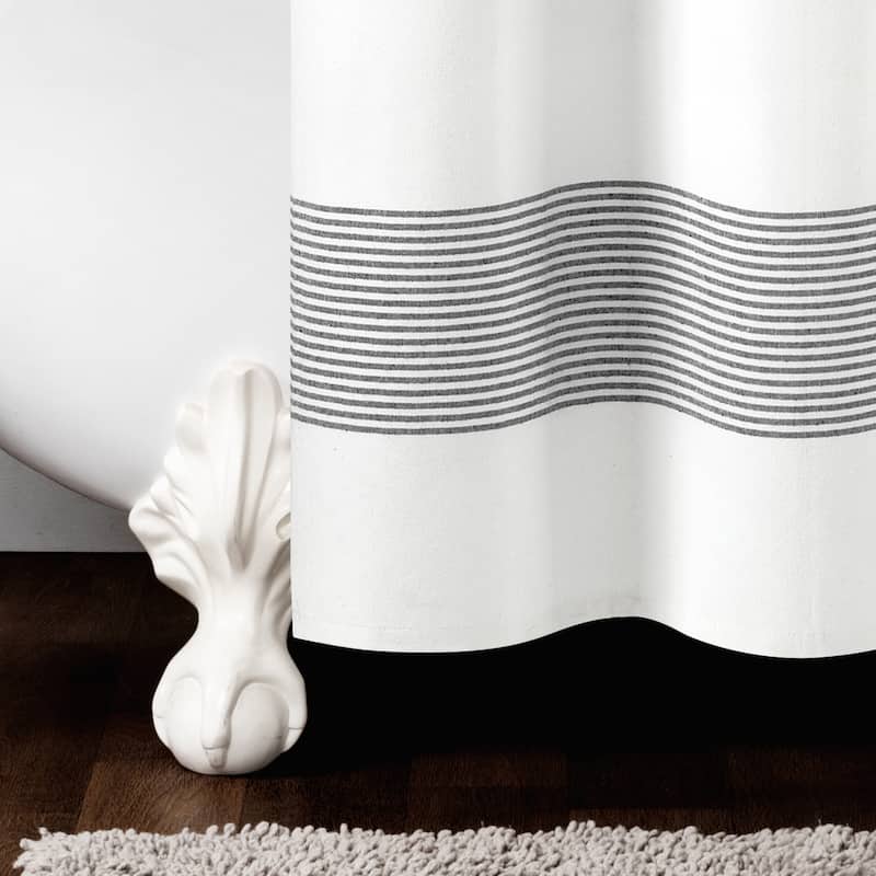Lush Decor Boho Tassel Stripe Yarn Dyed Eco-Friendly Recycled Cotton Shower Curtain Single