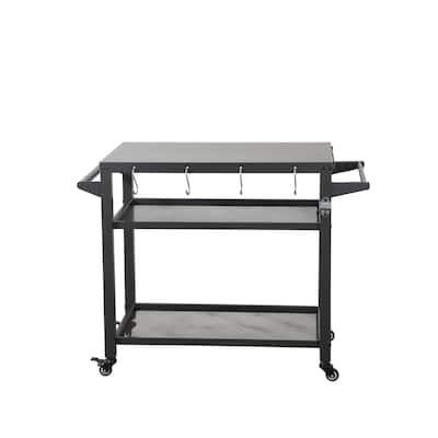 3-Shelf Outdoor Grill Table, Grill cart Outdoor with Wheels, Pizza Oven Table and Food Prep Table, Blackstone Table