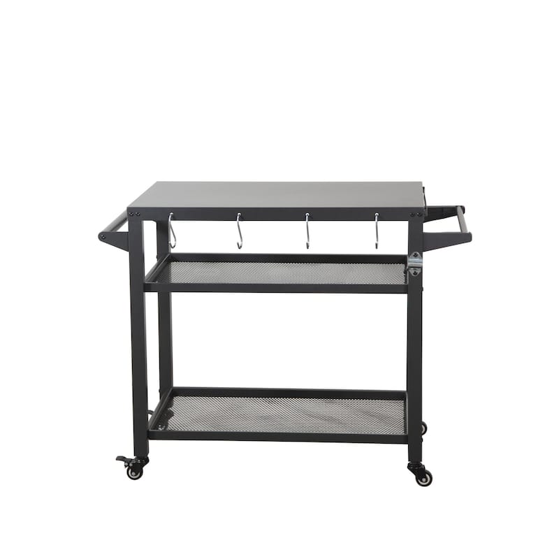 GDFStudio - Kendrick 3-Tier Outdoor Grill Table with Rolling Wheels and Multifunctional Prep Surface - Grey+Mesh Shelf - Metal