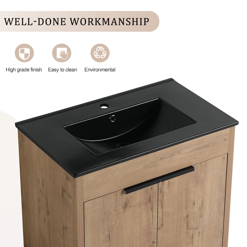 30" Freestanding Bathroom Cabinet With Basin ,2 Soft-Close Cabinet Doors