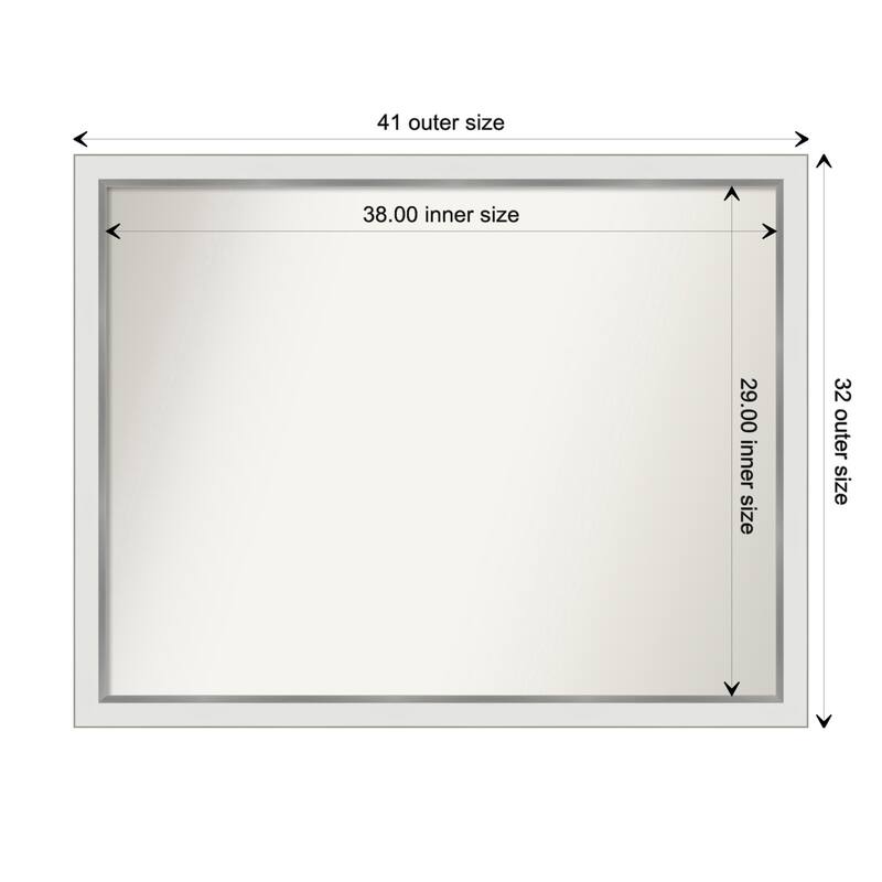 Eva White Silver Narrow Framed Non-Beveled Custom Wall Mirror, Bathroom Vanity Mirror - Outer Size: 41.25 x 32.25