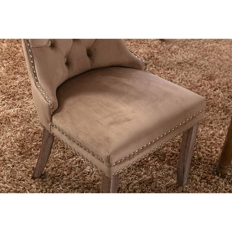 Set of 2 Velvet Dining Chairs – Tufted Upholstered Armless Accent Chairs with Nailhead Trim & Back Ring Pull