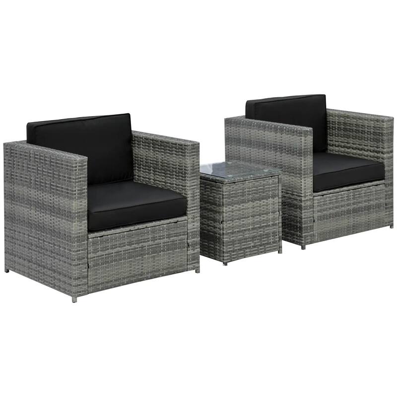 Wicker Bistro Patio Set, 2 Porch Chairs and Glass Table