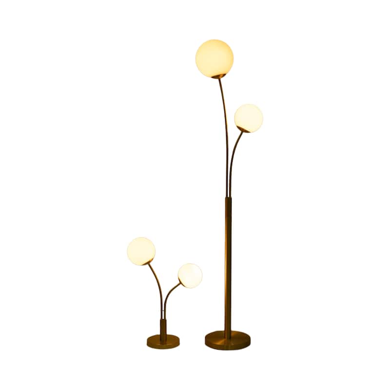 Sagebrook Home Modern Glam Set Of 2 Metal Double Globe Table & Floor Lamp, Gold, - 15" x 11" x 64"