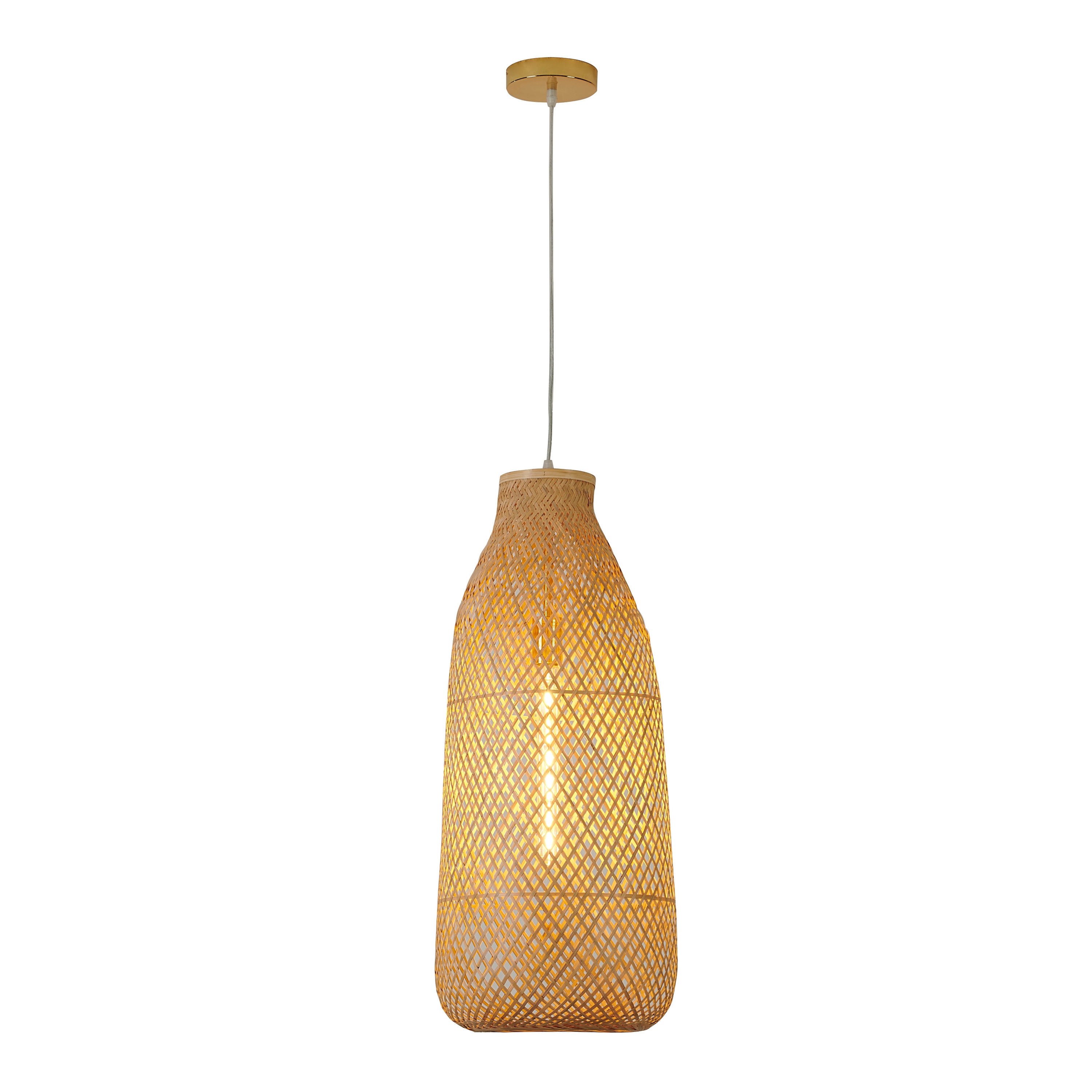 【格安saleスタート】 1-Light Gold Metal Chandelier With Natural White Bamboo バッグ