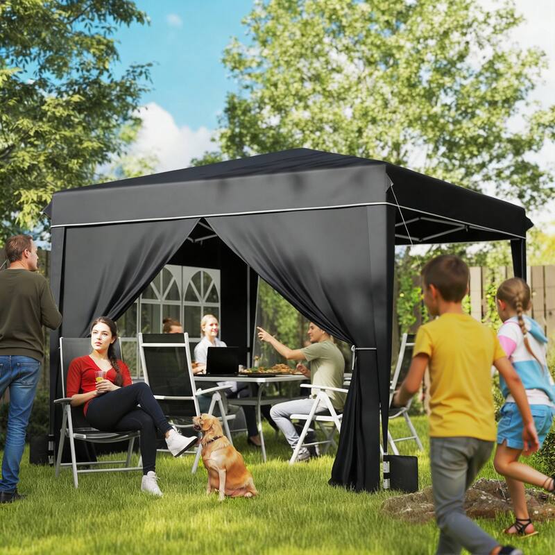 Outsunny 10 x 10 ft Pop Up Canopy Tent with Sidewalls, UPF50+ Outdoor Portable Instant Canopy Shelter with Carry Bag, Sandbags - Black