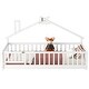 preview thumbnail 7 of 10, White Twin Size Pine Wood House-Shaped Floor Bed with Guardrails
