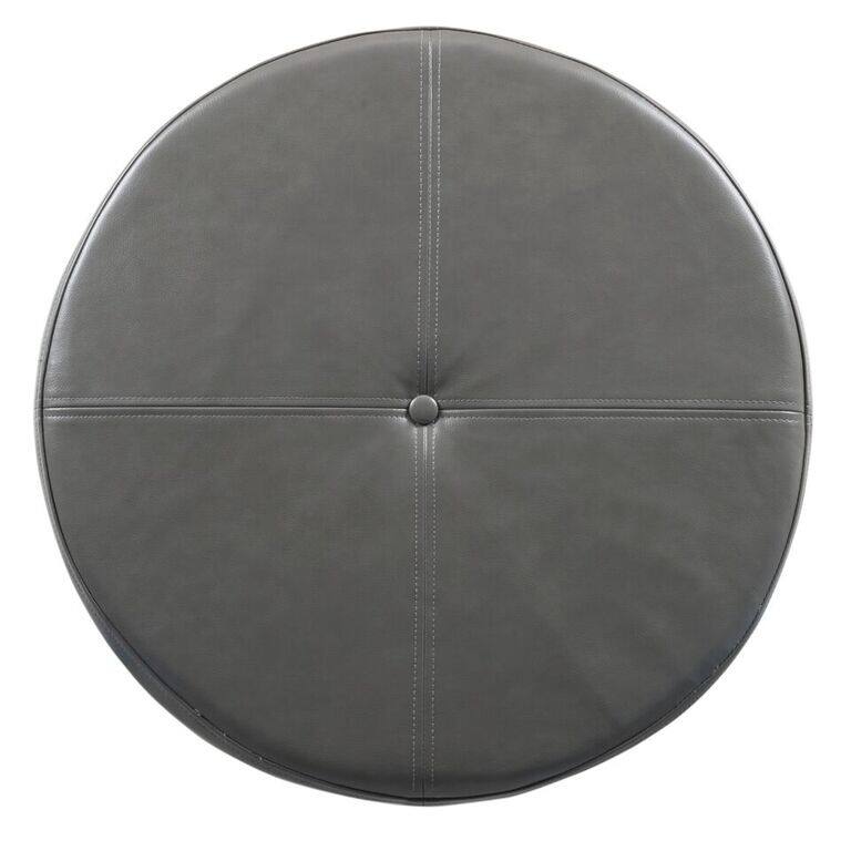 Porch & Den Rockwell Charcoal Grey Leatherette Round Storage Ottoman