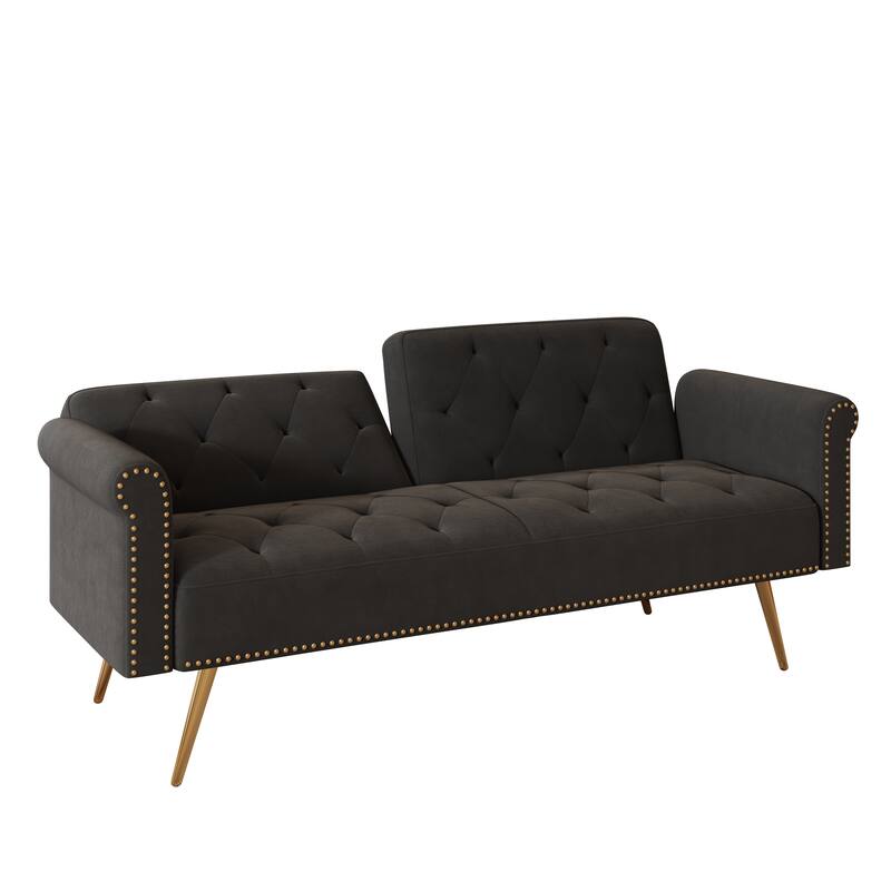 69.7" Velvet Sofa Bed with Nailhead Trim & Pillow - Modern 2-Seater Sleeper