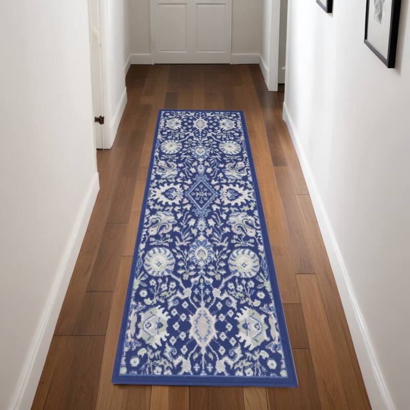 Power Loomed Distressed Abstract Floral Traditional Non Skid Stain Resistant Area Rug - 96' X '24' X '0.39 - 96' X '24' X '0.39 - Cream/Onyx - Runner