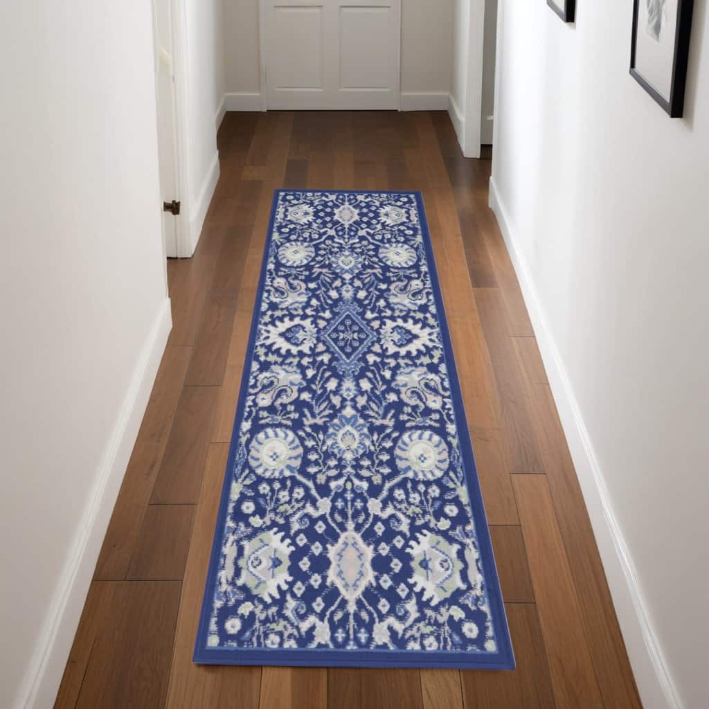 Power Loomed Distressed Abstract Floral Traditional Non Skid Stain Resistant Area Rug - 96' X '24' X '0.39