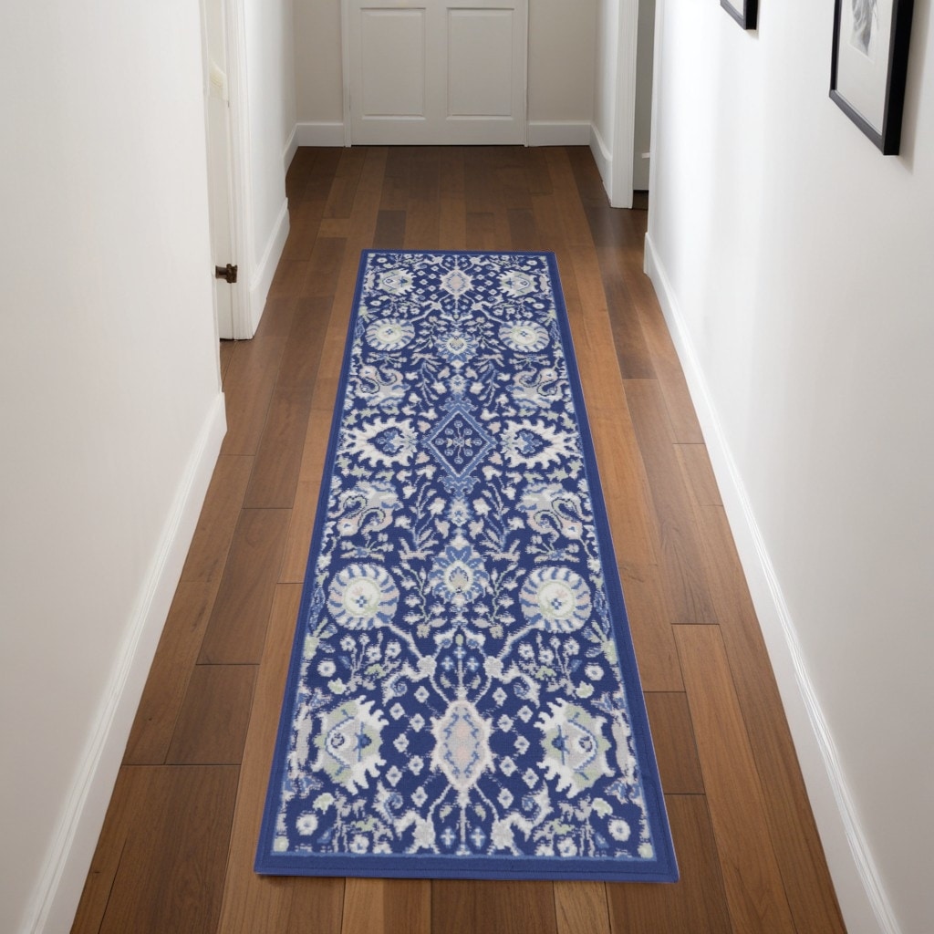 Power Loomed Distressed Abstract Floral Traditional Non Skid Stain Resistant Area Rug - 96' X '24' X '0.39