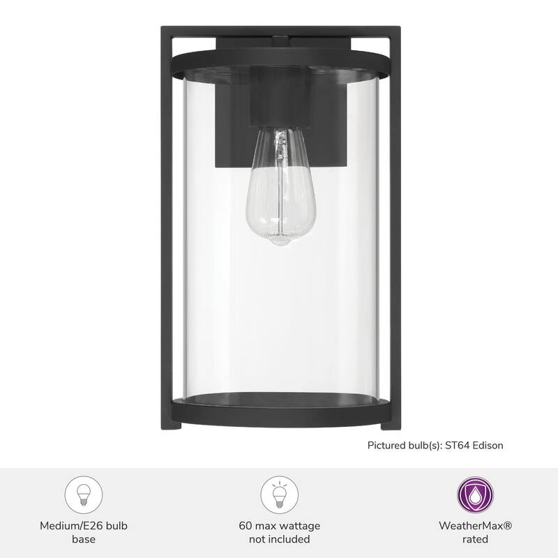 Hunter Astwood Outdoor WeatherMax Black Wall Light - Transitional, Modern - Front Porch, Patio, Garage - Corrosion Resistant!