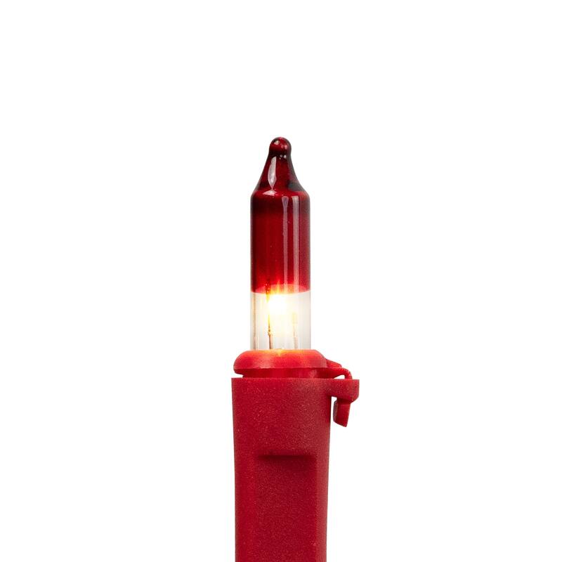 Mini Christmas Light Set - Clear with Red Tips - 20.25' Red Wire - 100ct