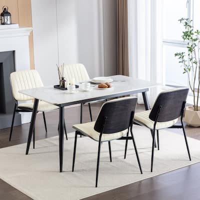 (Set of 2 )Mid Century Modern Retro Faux Leather Chair Upholstered Seat Metal Legs Adjustable Foot for Dining Room Chairs