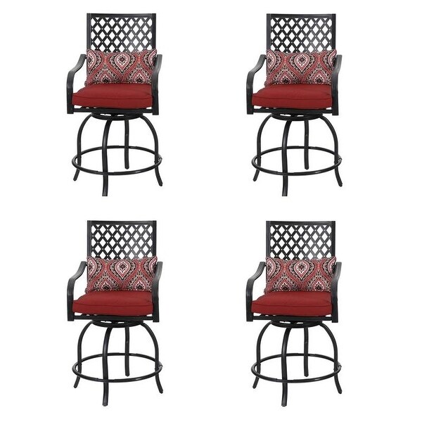 Set of 6 PHI VILLA Patio Swivel Bar Stools Outdoor Swivel 2 Bar Height Chair Patio Furniture Set, 