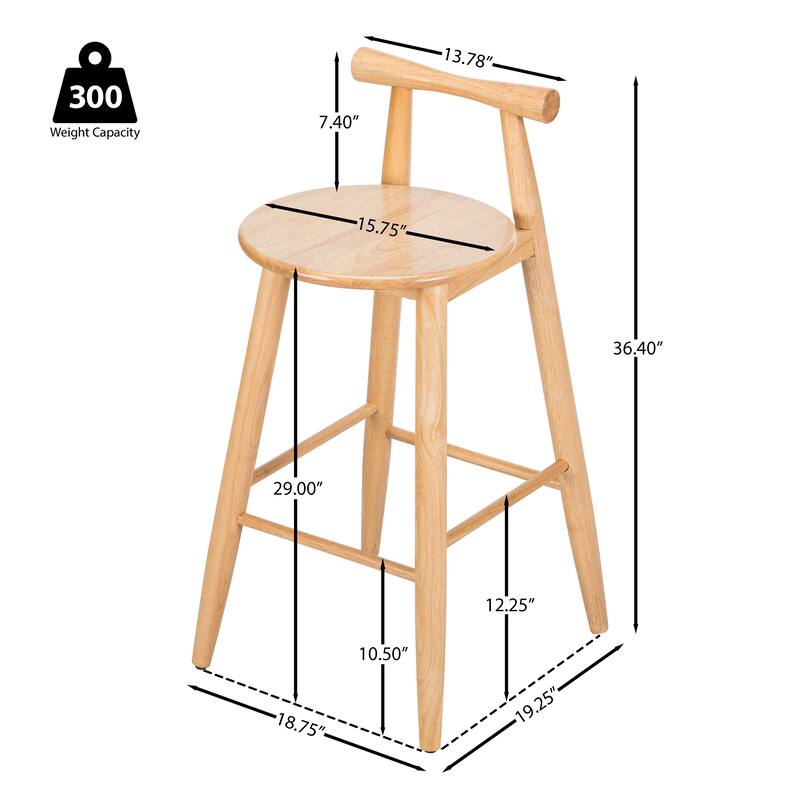 Roomfitters Grove Indoor Rubberwood Barstools with Cross Bar Backrest, Natural Finish Set of 2