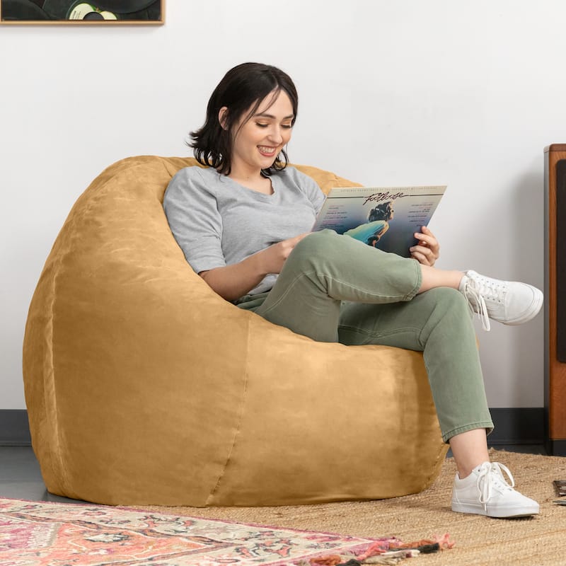 Jaxx Basics 4 Foot Large Adult Bean Bag Chair, Oversized with Filler - Beige - Jumbo