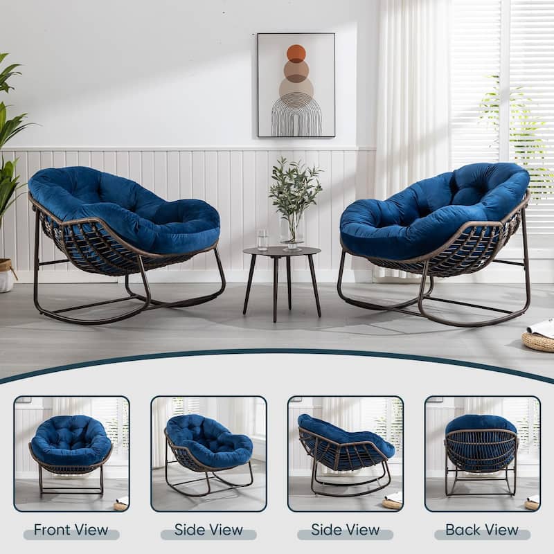 Outdoor Padded Cushion Rocking Chair, Patio Oversized Rattan Egg Chair