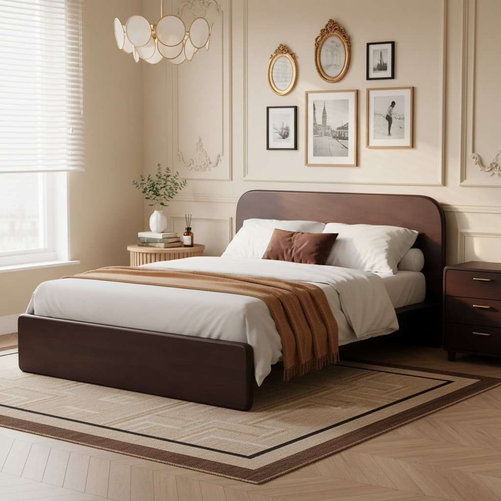 Christopher Knight Home - Modern Rubberwood Platform Bed with Rounded Headboard, Wooden Slat Support