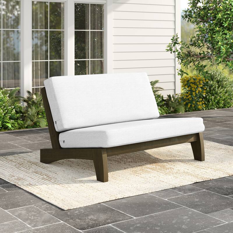 Outdoor Patio Solid Wood Chairs Loveseat Table Chat Set with Cushion