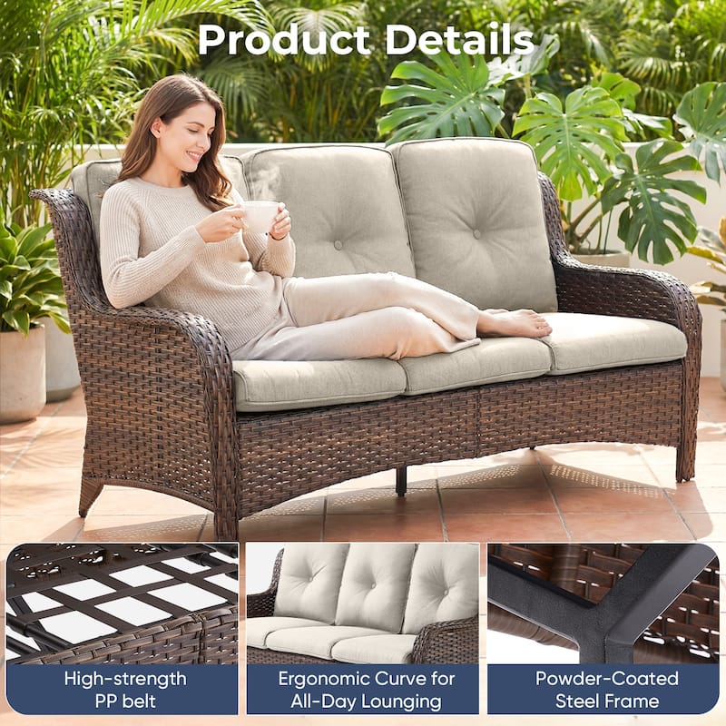 Pocassy Outdoor Patio Wciker Sofa Furniture Set of Chair Table.