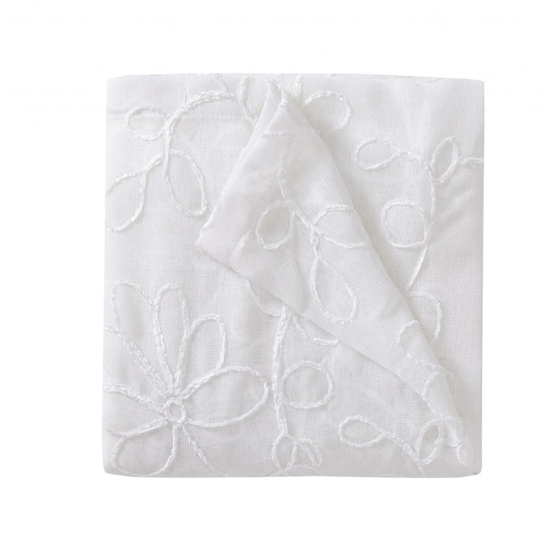 HomeRoots Set of Two 84" White Floral Embroidered Window Panels - 84" x 76"