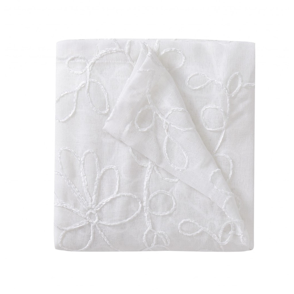 HomeRoots Set of Two 84" White Floral Embroidered Window Panels - 84" x 76"