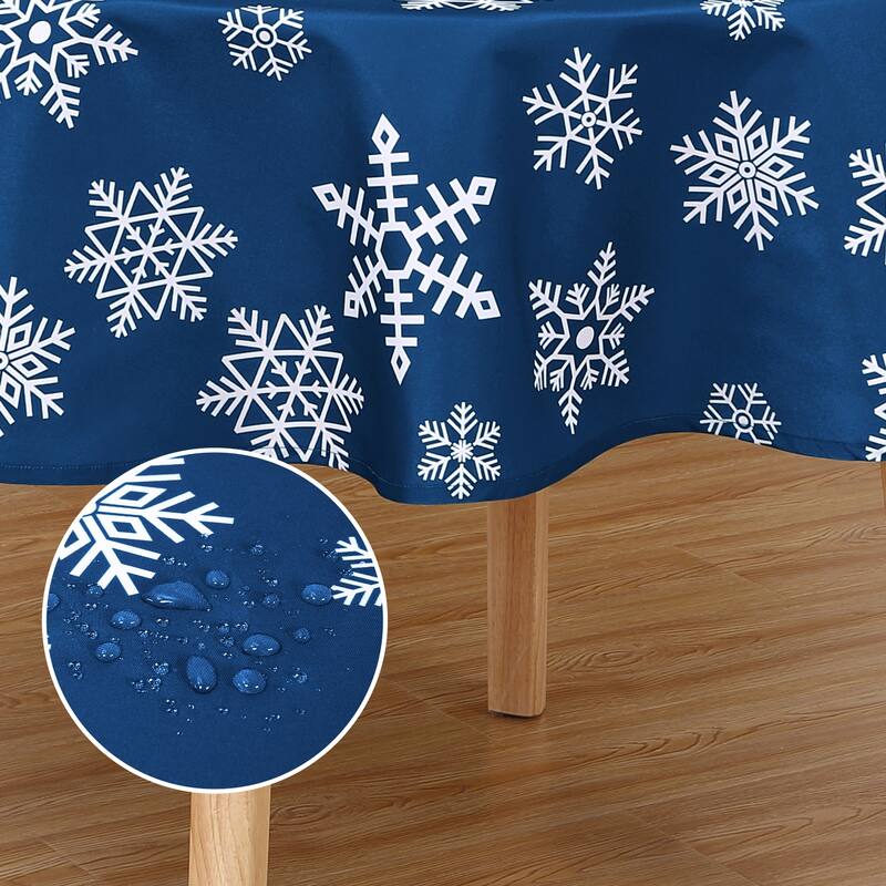 Christmas Round Tablecloth Xmas Table Covers for Kitchen Dining Room Table Decor, Blue