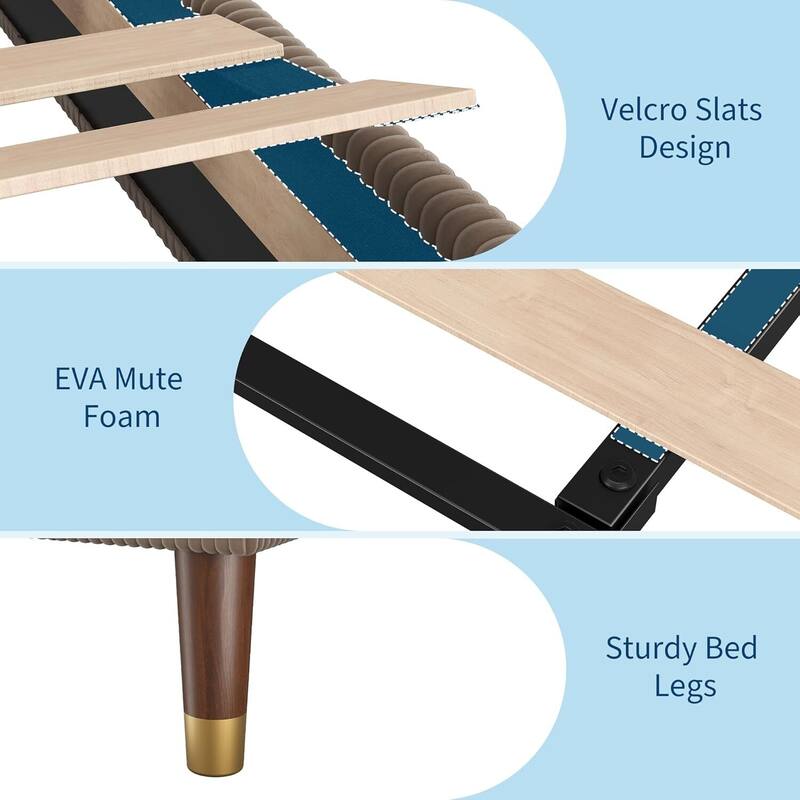 Soft Corduroy Fabric Platform Bed Frame with Upholstered Headboard, Brown