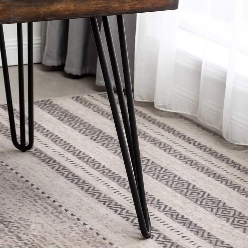 Industrial Metal Hairpin Design Dining Table, Rustic Dark Pine