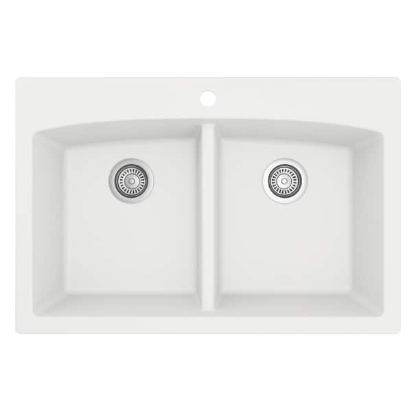 slide 44 of 58, Karran Drop-in Quartz 50/50 Double Bowl Kitchen Sink White