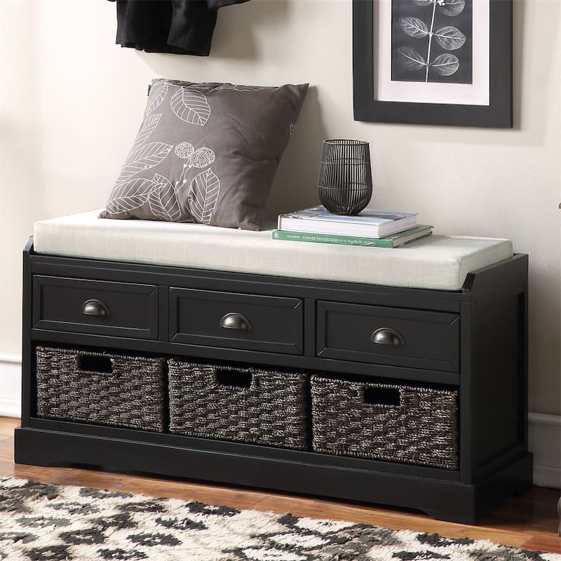 Wood Storage Bench with 3 Drawers and 3 Baskets