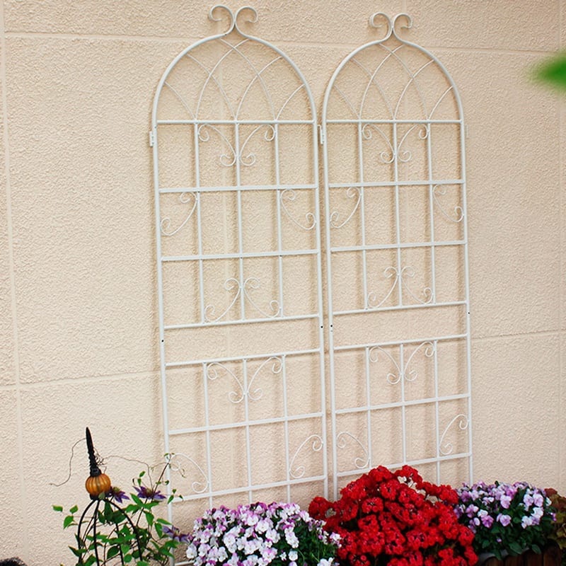 2 Pack Metal Garden Trellis 71" x 19.7" Rustproof Trellis for Climbing Plants Outdoor Flower Support Cream