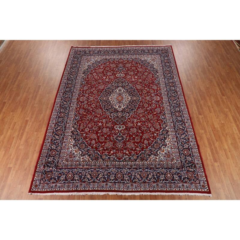 Traditional Kashan Turkish Area Rug Floral Machine-Made Carpet - 9'8" x 12'9"